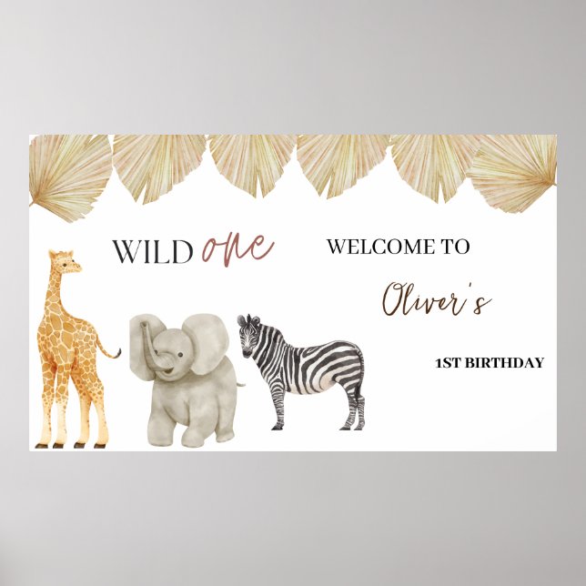 Wild One Safari Theme First Birthday   Poster (Front)