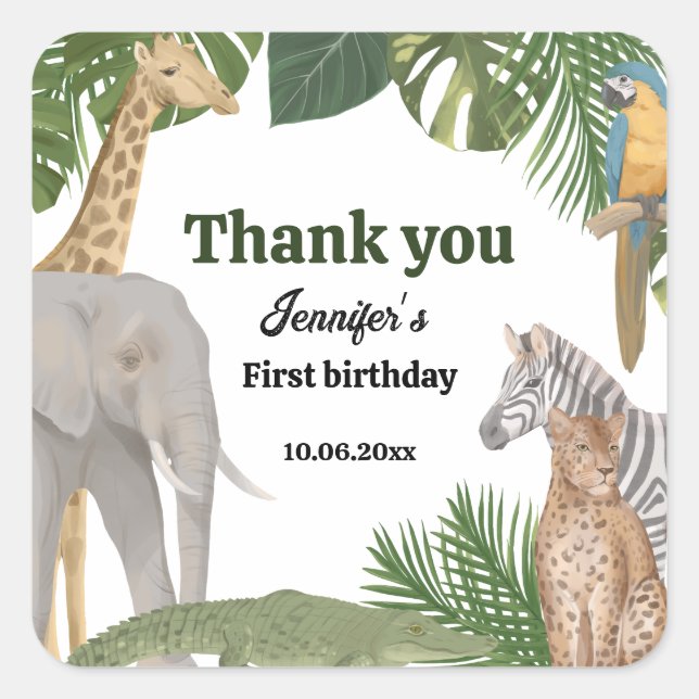 Wild One Safari Tropic Birthday Sticker (Front)