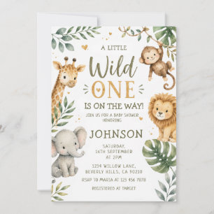 Wild One Safari Tropical Animal Baby Shower Invitation