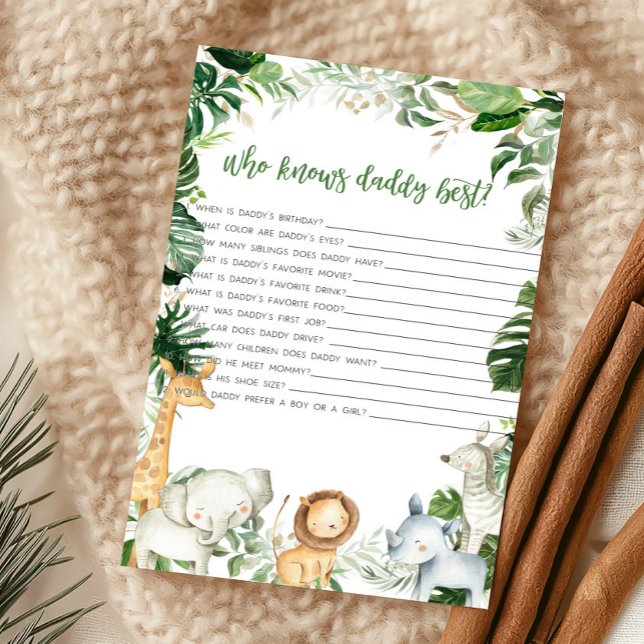 Wild One Safari Who Knows Daddy Best Game (Greenery Jungle Baby Shower  Who Knows Daddy Best Game)