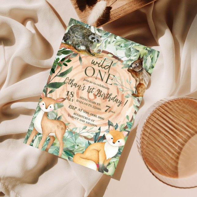 Wild One Safari Woodland 1st birthday Invitations (Creator Uploaded)