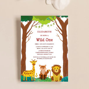 wild one safari woodland kid's birthday invitation