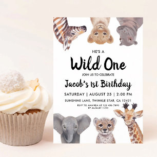 Wild One Safari Zoo Animals First Birthday Invitation