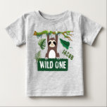 Wild One Sloth 1st Birthday Baby T-Shirt<br><div class="desc">Cute wild one first birthday t-shirt featuring jungle themed greenery and sloth. Personalize with child's name.</div>