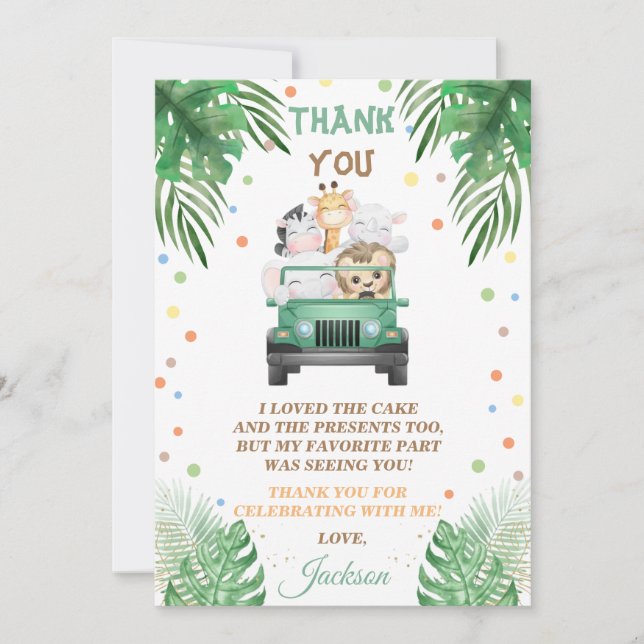 Wild One Thank You Card Safari Animals (Front)