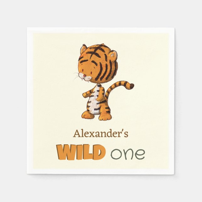 Wild One Tiger Birthday Napkin (Front)
