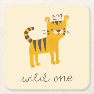 Wild One Tiger Cat Square Paper Coaster