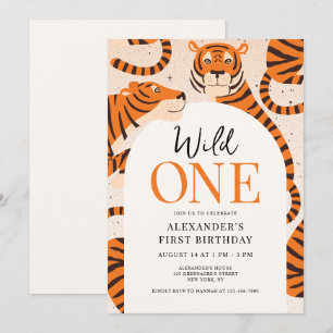 Wild One Tiger Safari 1st Birthday Party   Invitation