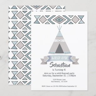 Wild One Tipi Tribal Birthday Invitation