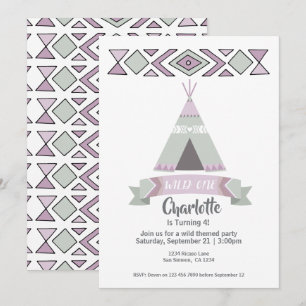 Wild One Tipi Tribal Birthday (pink) Invitation