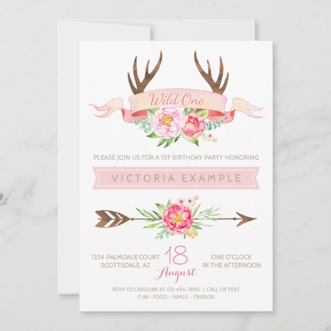 Wild One Tribal Antler First Birthday Invitations (Front)