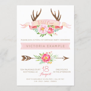 Wild One Tribal Antler First Birthday Invitations