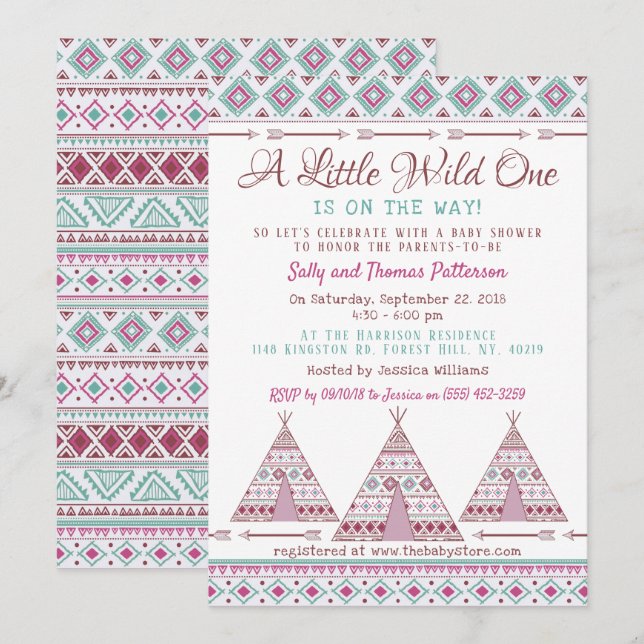 "Wild One" Tribal Baby Shower Invitation (Front/Back)
