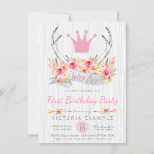 Wild One Tribal Boho Princess Antler Invitation
