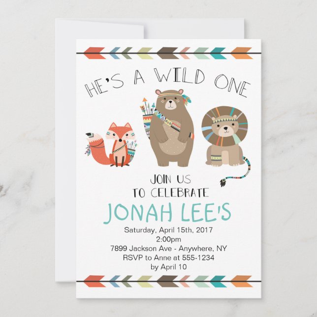 Wild One - Tribal First Birthday Invitation (Front)