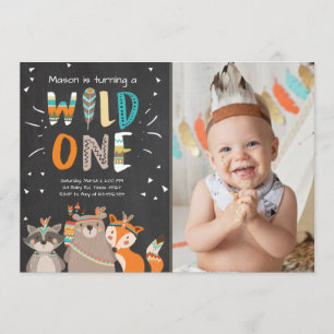Wild One Tribal First birthday invitation Woodland