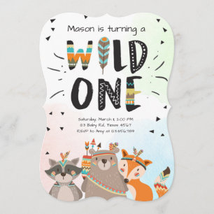 Wild One Tribal First birthday invitation Woodland