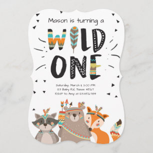 Wild One Tribal First birthday invitation Woodland