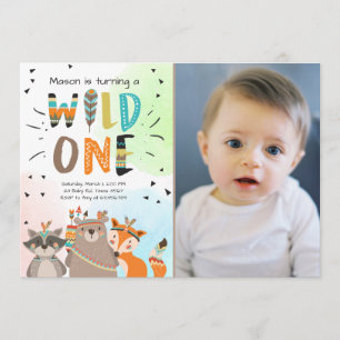 Wild One Tribal First birthday invitation Woodland