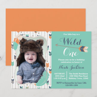 Wild One Tribal First Birthday Photo Invitation