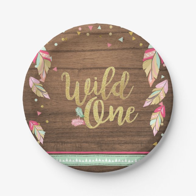Wild One Tribal Gold First birthday Paper Plates (Front)