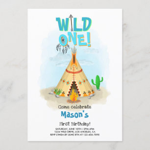 Wild One Tribal Teepee Boy Birthday Invitation