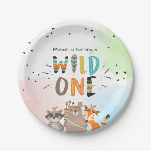 Wild One Tribal Woodland birthday Paper Plates