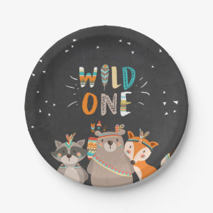 Wild One Tribal Woodland birthday Paper Plates
