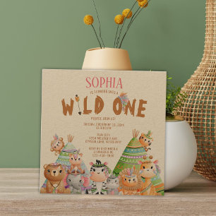 Wild One Tribal Woodland Safari Birthday Invitation