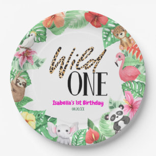 Wild One Tropical Animal 1st Birthday Party Paper Plate