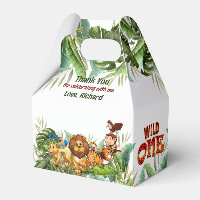 Wild One Tropical First Birthday Party Thank you Favour Box (Back Side)