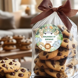 Wild One Tropical Jungle Animals Birthday Classic Round Sticker