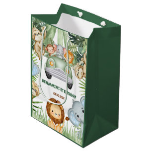Wild One Tropical Jungle Animals Birthday Medium Gift Bag