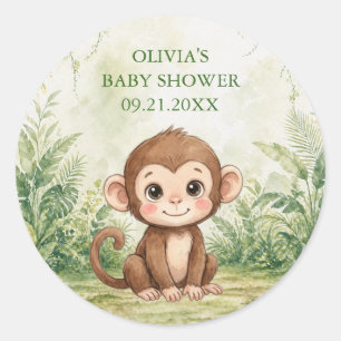 Wild One Tropical Jungle Baby Shower Favour Classic Round Sticker