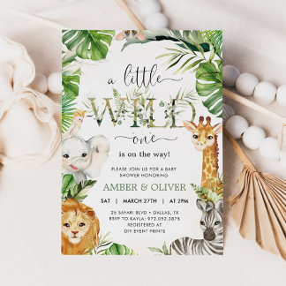 Wild One Tropical Jungle Boho Safari Baby Shower Invitation