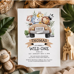 Wild One Tropical Jungle Safari Birthday Invitation