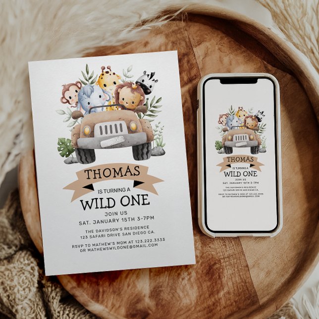Wild One Tropical Jungle Safari Birthday  Invitation (Creator Uploaded)
