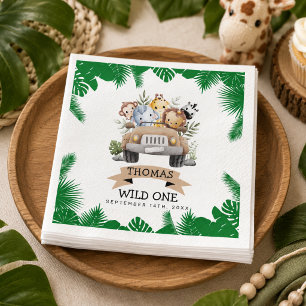 Wild One Tropical Jungle Safari Birthday Napkin
