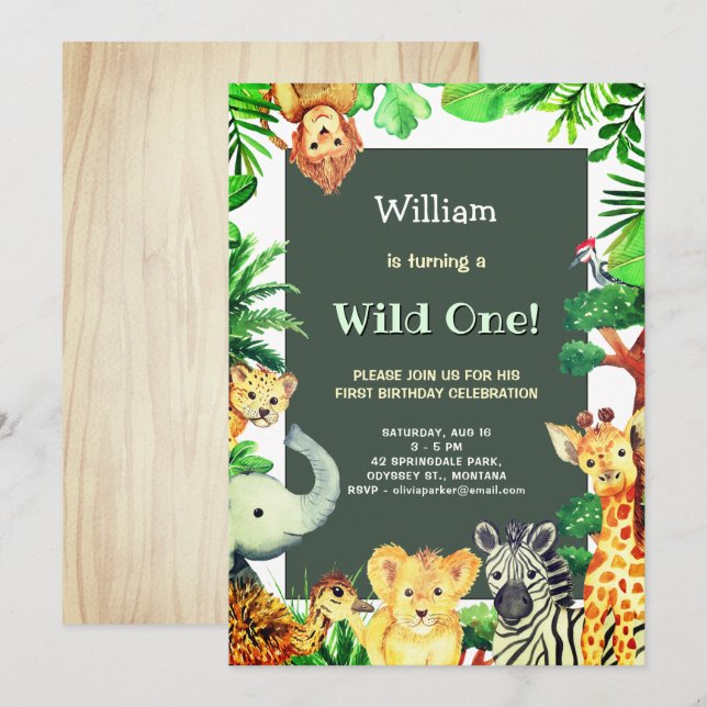 Wild One Tropical Rain Forest Whimsical Birthday Invitation (Front/Back)