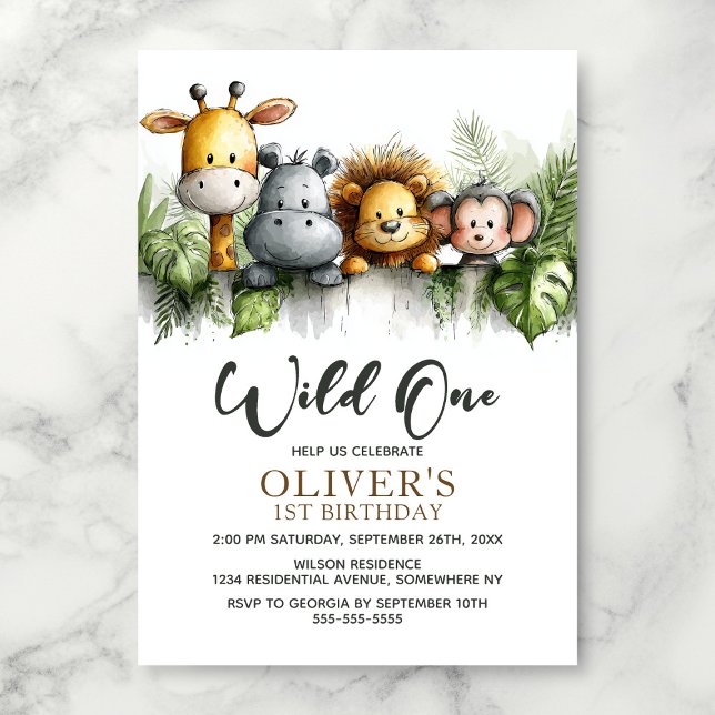 Wild One Tropical Safari Animals 1st Birthday Invitation (Creator Uploaded)
