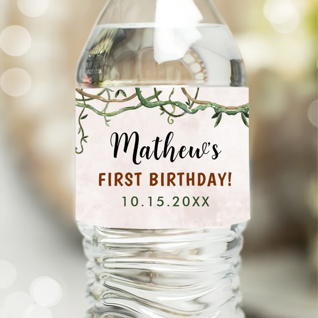 Wild One Tropical Safari First Birthday Water Bottle Label (Creator Uploaded)