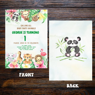 Wild One Tropical Safari Jungle Animals Birthday Invitation