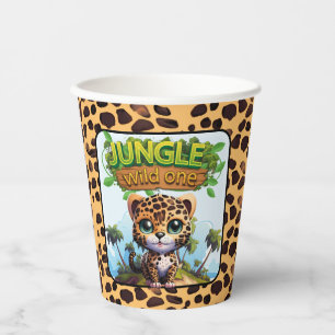 WILD ONE Tropical Safari Leopard Character Cat 🐆 Paper Cups