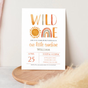 Wild One Watercolor Rainbow 1st Birthday Invitation