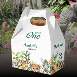 Wild One Watercolor Safari Animals 1st Birthday Favour Box