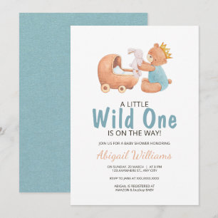 Wild One Watercolor Teddy Bear Baby Shower Invitat Invitation