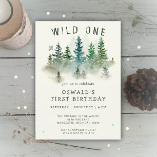 Wild One Watercolor Woodland Animals 1st Birthday Invitation