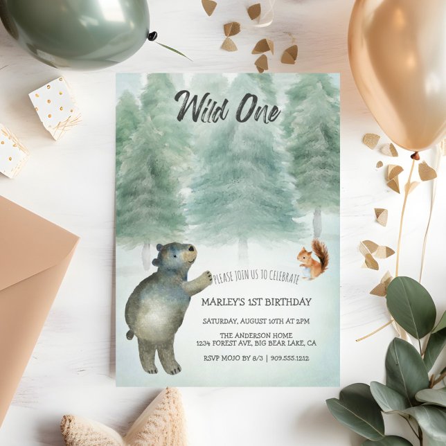 Wild One Whimsical Woodland Animals 1st Birthday Invitation (Creator Uploaded)