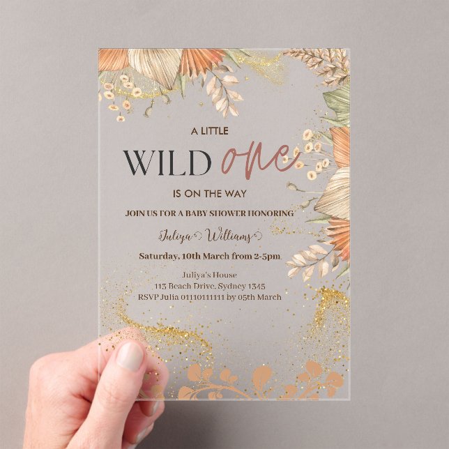 Wild One wild flower Baby Shower  Acrylic Invitations (Insitu (Handheld))