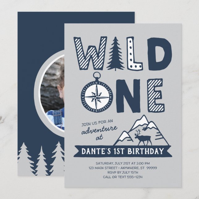 Wild One Wilderness Birthday Invitation (Front/Back)